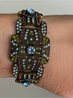 Signed Heidi Daus Rhinestone Statement Bracelet Art Deco Crystal 7.5